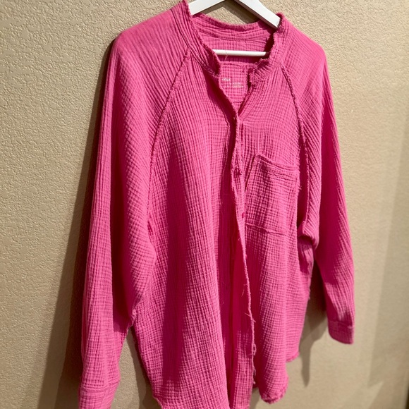 Aerie Pink Women's Gauzey Swim Cover-Up Top Size L Oversized Swim Beachy Boho - Picture 6 of 8